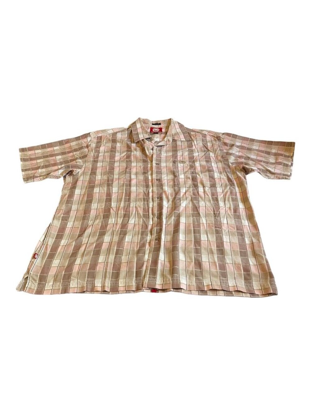 Ecko Unltd Shirt Mens Large The Krute Button Up Plaid Pink Brown Classic 2000s